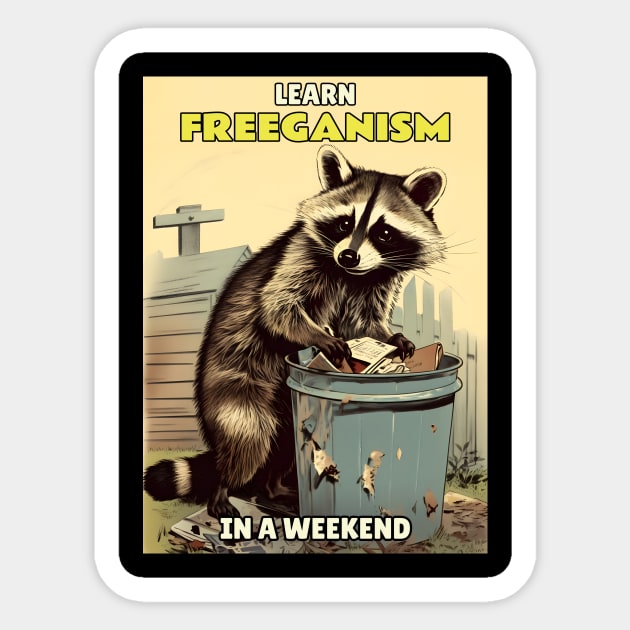 Raccoon freeganism textbook Sticker by One Eyed Cat Design